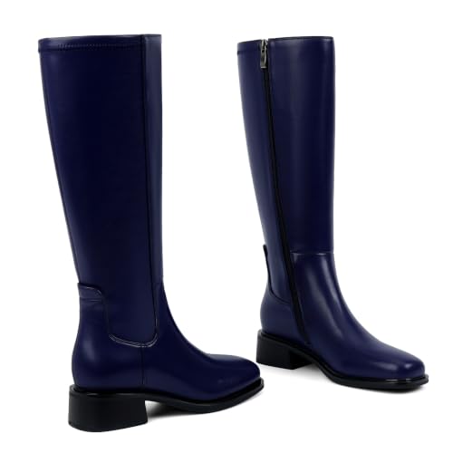 Image of QIY Knee High Boots for Women Low Heel Flat Tall Boots