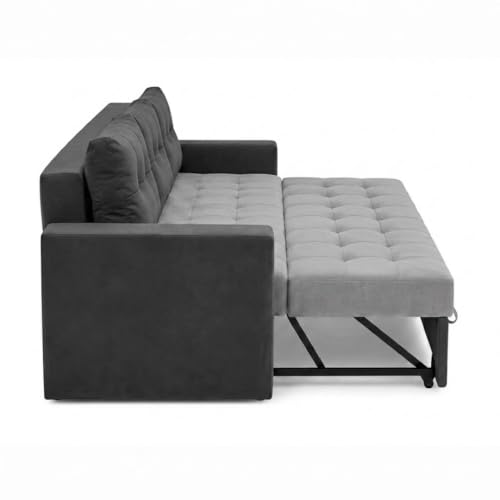 Image of FURNY Tressa 3 Seater Fabric Pull-Out Sofa Cum Bed Function (Dark Gray-Light Gray) | Luxury Velvet Suede Finish | Durable Comfort Sofa Bed for Modern Living Room & Office Spaces