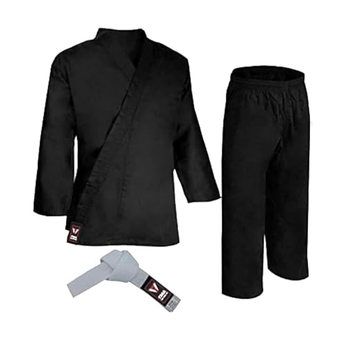 TMA Black Karate Uniform, Gi 7 oz Adult Kids w/White belt Tae Kwon Do (Black, 3)