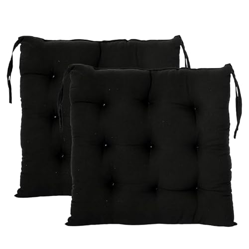 Kuber Industries Pack of 2 Cushions Pads for Chair | 18x18 Inch | Back Cushion for Office Chair, Car Sitting | Microfiber Square Chair Pad with Ties | Black