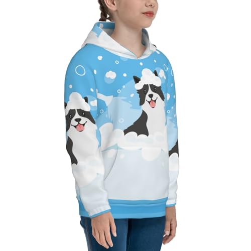 Collie in Bathtub Kids Pullover Hoodies Boys Sweatshirts Girls Athletic Clothes with Pocket3