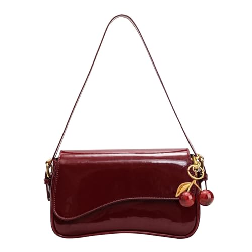 Image of Shoulder Bags for Women Y2K Purse Trendy Cherry Hobo Handbags Vegan Leather Clutch Saddle Bag with 2 Removable Strap