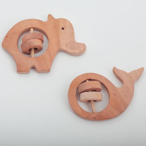 Image of Natural Neem Wood Baby Teether - Handmade Animal Shape Wooden Toy - Non-Toxic, Organic Chew Aid for Teething - Safe for Gums - Biodegradable, Eco-Friendly Gift for Infants & Toddlers (2, Neem Wood Baby Teether Set-3)