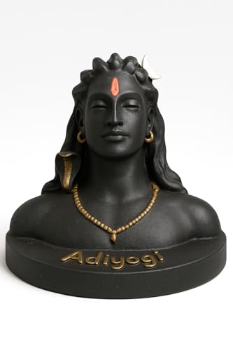 Image of ZYROO Adiyogi Shiva Statue for Home Decor | Black Lord Shiva Bust Idol with Golden Detailing | Spiritual Gift for Meditation, Puja & Office Desk