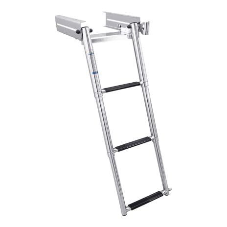 White Water3 Step Under Platform Boat Quick Release Telescoping Ladder | Marine Grade 316 Stainless Steel Foldable Boarding Access for Swim Platforms Powerboats Docks Sailboats | B00301USL-316
