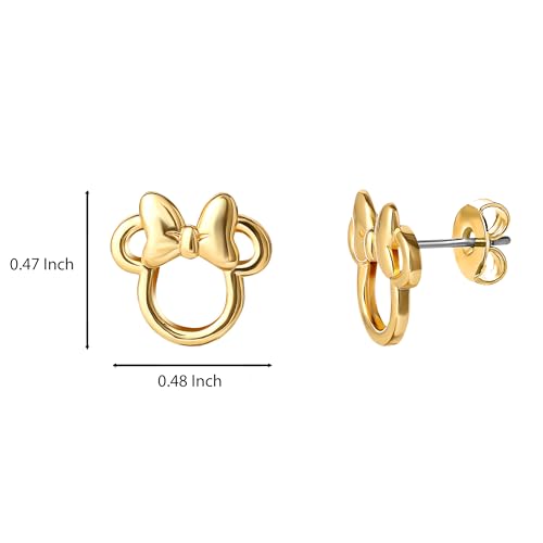 Disney Minnie Mouse Stud Earrings for Women Official License, 18k Gold Flash-Plated Minnie Mouse Earrings4