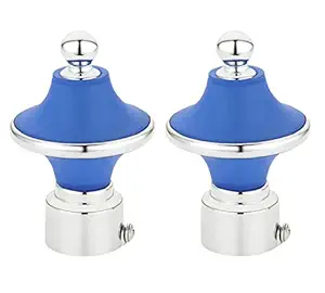 QUROLY Round Curtain Brackets Set for Door and Window Fitting Home Decor Accessories - Pack of Curtain Finials 2 Pcs Suitable for 1 Inch Rod (Blue)