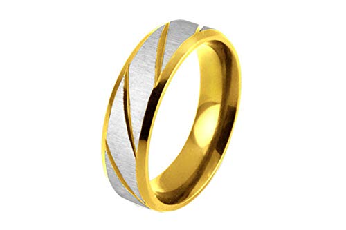PAURO Hombre Mujer Acero Inoxidable Alianza de Boda con Anillo Abovedado de Rayas Clásicas de 6MM Oro Tamaño 25