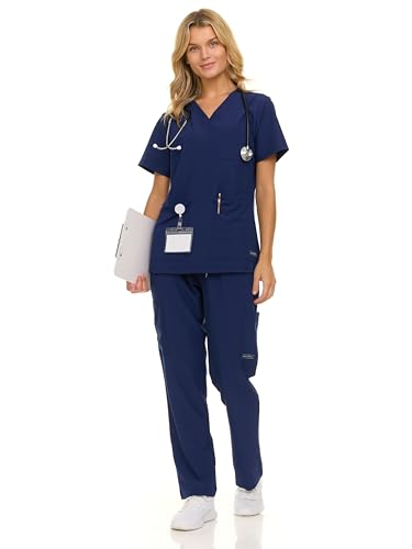 Nautica Women's Scrub Set, 9-Pocket Breathable & Stretchy Pants & Tops