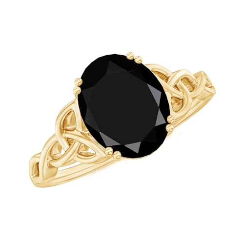 Natural Black Onyx 7X9mm Oval Engagement Ring, AAA Quality, Certified Onyx Celtic Knot Ring (Ready to Gift)