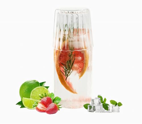 Bedside Night Water Carafe with Tumbler Glass Set, 18 Oz Water Pitcher and 8 Oz Cup Set, Tea juice Lemon Milk Jug Decanter and Tumbler for Bedroom, Bathroom, Kitchen