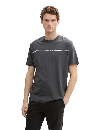 Tom Tailor Herren 1037803 T-Shirt mit Print, 10307 - Dark Shadow, S – Ansicht 1