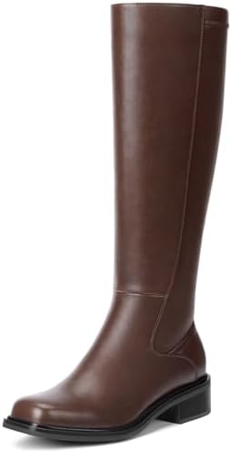 Lumeheel Black Knee High Boots for Women - Low Heel Square Toe Fa...