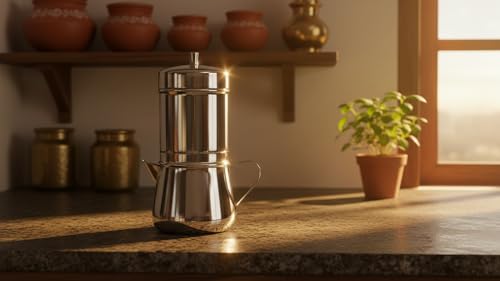 Image of 304 Stainless Steel South Indian Filter Coffee Maker 175ml with Handle | Traditional Drip Coffee Brewer | Authentic Madras Kaapi /Kappi Coffee Decoction Pot | Mocha Coffee Maker