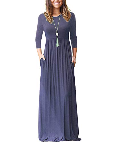 Image of WNEEDU Women's 3 /4 Sleeve Casual Loose Long Maxi Dresses with Pocket