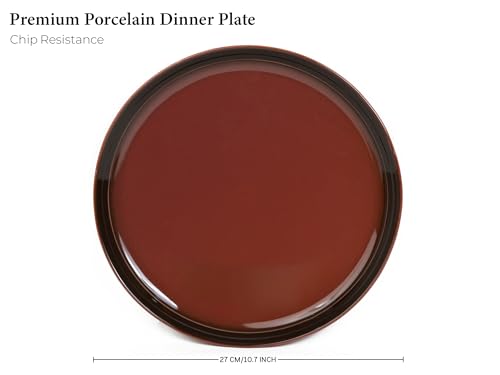 Image of Bodhi House Handcrafted Chip Resistant Porcelain Dinner Set, 20 Pieces Dish Set Serving for 6, Microwave and Dishwasher Safe, Bone-ash Free, Crockery Set for Dining and Gifting, Deep Red