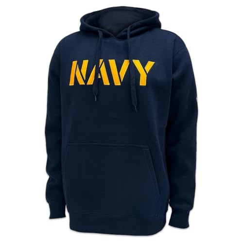 Armed Forces Gear US Navy Anchor Embroidered Fleece Hooded Sweatshirt (Navy)