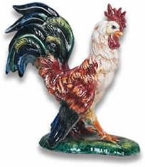 Hand Painted Italian Ceramic Fighting Cock With Head Up - Handmade in Vicenza