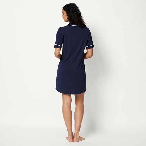 Image of Amazon Essentials Women's Modal-Blend Nightgown, Short Sleeve Button-Down