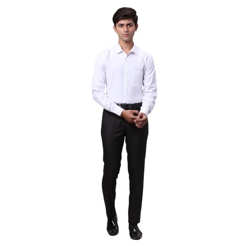 Image of Park Avenue Men Slim Fit Solid Pattern Cotton Blend Semi Cutaway Collar Full Sleeve Formal Shirt