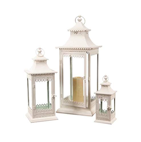 Melrose International Metal and Glass Lantern, Creamy White, Set of 3