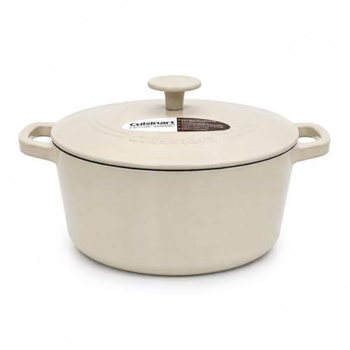 Image of Cuisinart Chef's Classic Enameled Cast Iron Dutch Oven with Lid, Porcelain Enameled Interior, Oven Safe, Induction Compatible, 5-Quart, Round, Linen