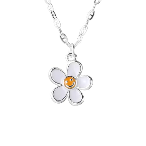 Collier marguerite en argent 925 pour femme | Bijou d'été ajustable émail blanc