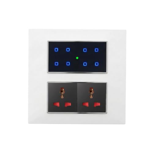 Image of Smarteefi Touch 8 Port Modular WiFi Smart Switch Board, 6 Smart Switch, 2 Smart Plug, Compatible with Alexa & Google Home, Black & White (Size: 8M-Square (154mmx160mmx40mm))