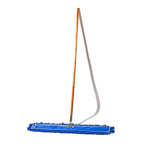 Tidy Tools Commercial Dust Mop & Floor Sweeper, 36 In. Dust Mop For Hardwood Floors, Cotton Reusable Dust Mop Head, Wooden Mop Handle, Industrial Dry Mop For Floor Cleaning & Janitorial Supplies, Blue #TOP7