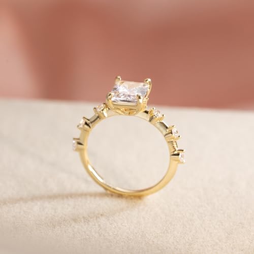 14K Gold Plated Cubic Zirconia Ring 925 Sterling Silver Emerald Cut CZ Wedding Promise Eternity Rings for Her Wedding Bands for Women Size 5-94