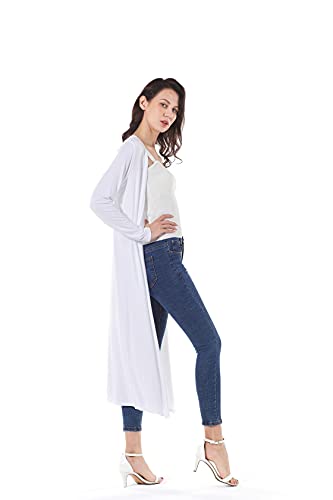 Image of Women's Solid Sweater Essential Duster Long Cascading Open Front Lightweight Blue Cardigan