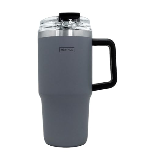 NERTHUS FIH 1437 Taza Térmica 600ml con Tapa Hermética – Incluye Pajita y Tapón para Beber, Aislamiento Duradero