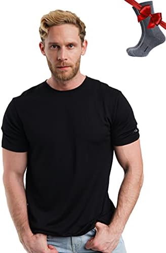 100% Merino Wool T-Shirt Men - Base Layer Top Undershirt with Hiking Socks