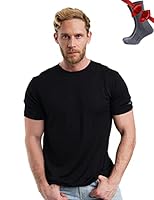 Premium Merino Shirt Herren Kurzarm - Thermooberteile 100% Merino Unterwäsche Herren + Wanderwollsocken (Large, Black Ink)