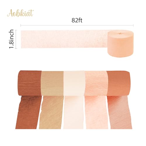 Image of AOBKIAT Brown Boho Streamers Party Decorations for Fall Party,Thanksgiving | 5 Rolls Crepe Paper in Dusty Orange Brown,for Halloween,Autumn Birthday Baby Shower Rustic Wedding Party Backdrop