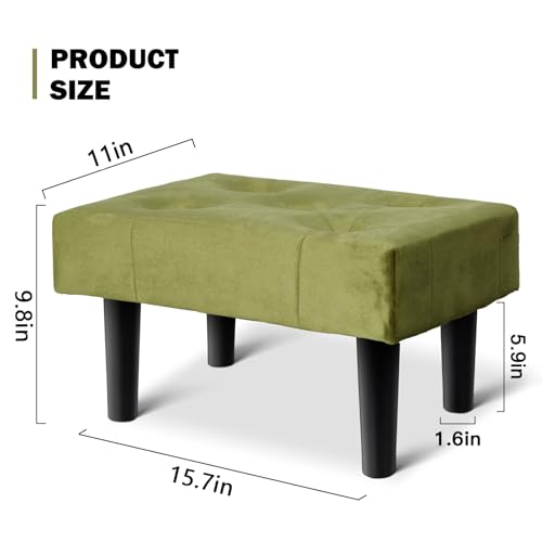 HOUCHICS Small Footstool Ottoman,Velvet Soft Footrest Ottoman with Wood Legs,Sofa Footrest Extra Seating for Living Room Entryway Office(Green 1PACK)