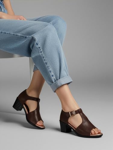 Image of Denill Fancy & Comfortable Brown Heel Sandal with Ankle Strap for women & Girls