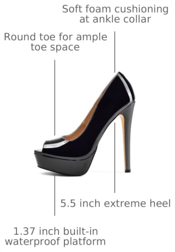 Image of Elisabet Tang Women's High Heels Platform Slip on Pumps | 5.5IN Peep Toe Sexy Stilettos for Wedding Party Prom