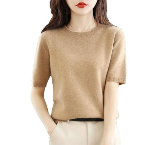 Pull classique en laine femme tricot col rond manches courtes top