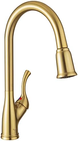 Brushed Gold Kitchen Faucet with Pull Down Sprayer, Oakland Brass Gold Single Handle Kitchen Sink Faucet Single Hole High Arc Faucet for Kitchen Sink with 3 Function, Spot-Resistant, KSK1117-SG