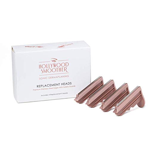 Hollywood Smoother Professional Sonic Dermaplaning Tool Replacement Heads - Shape and Groom Your Hair - 2-in-1 Hair Removal and Exfoliation Dermaplaning Beauty Device Heads - Pack Of 4