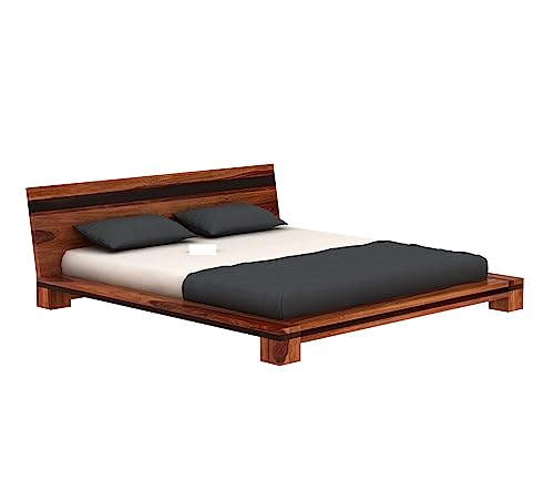 Image of Solid Shesham Wood Wooden Queen Size Bed Without Storage for Living Room & Bedroom (Queen, Honey Finish)