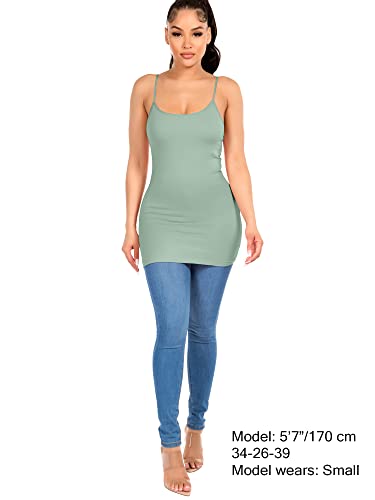Image of Long Cotton Camisole Spaghetti Strap Tank Top for Women Basic Cami Tops Womens Undershirts Mint-Large