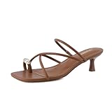 CUSHIONAIRE Maui Strappy Womens Sandals with Kitten Heels – Vegan Leather Slip On Dress Sandals for Women 2025, Square Toe Wedding Shoes, COGNAC 6