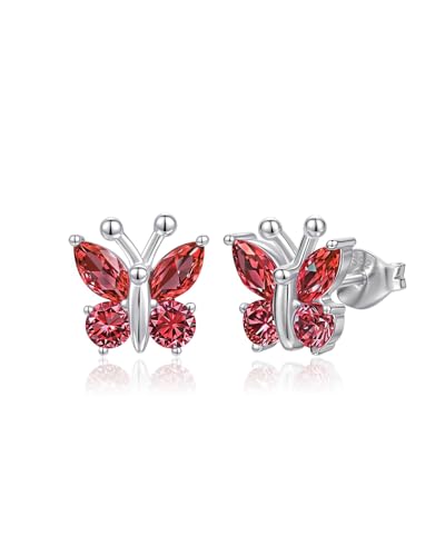 Butterfly Earrings for Women：925 Sterling Silver Birthstone Earrings Stud Dainty Cute Stuff Jewelry Gifts for Daughter Friend Birthday Graduation Christmas Prom