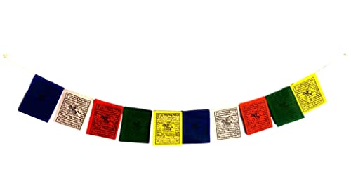 Mini Wind Horse Tibetan Prayer Flags From Nepal Set of 10 Flags. Five Tibetan Traditional Colors which are Yellow, Green, red, White and Blue. Each Color Represents an Element.