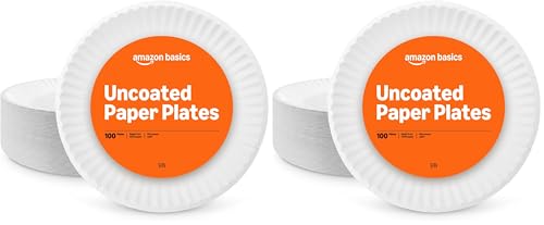 Amazon Basics 9" Uncoated White Paper Plates 2 Pack (200 count)