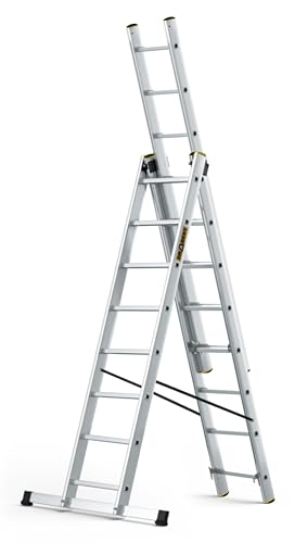DRABEST Leiter PRO Serie Aluleiter 3-teilig Mehrzweckleiter 3x8 Stufen...