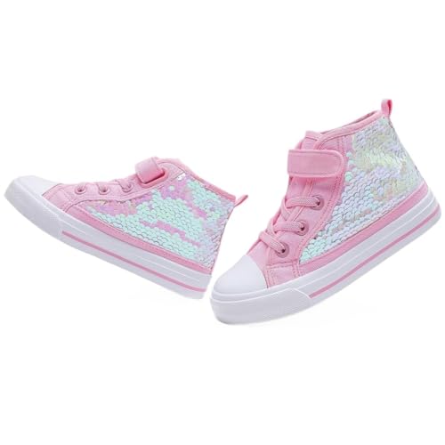 Amtopiyo Toddler Girls High Top Canvas Shoes Kids Sparkle Sequins Casual Sneakers4