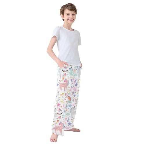 Boys' Pants Cute Unicorn White Floral Pattern Long Bottoms Jogger Pants Elastic Waist Trousers with Pockets S-XL4
